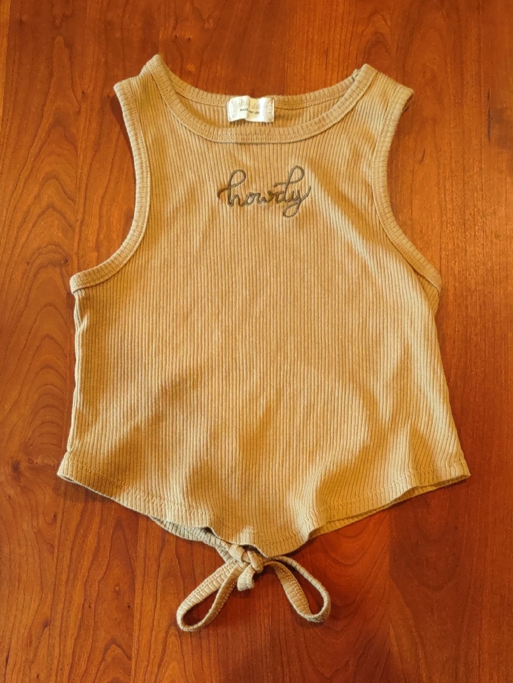 Tank Crop With "Howdy" Embroidery Across Chest, Back Cutout, Altard State, Small